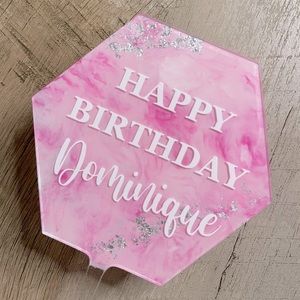 Custom Acrylic Cake Toppers- 4 inch Hexagon or Circle